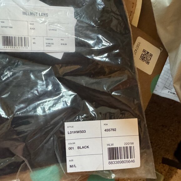 Helmut Lang Black Seamless Jersey Cutout Tank Top Size Medium/Large NWT - Picture 6 of 7